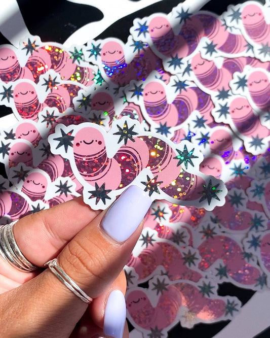 Wormie Worm Glitter Vinyl Sticker