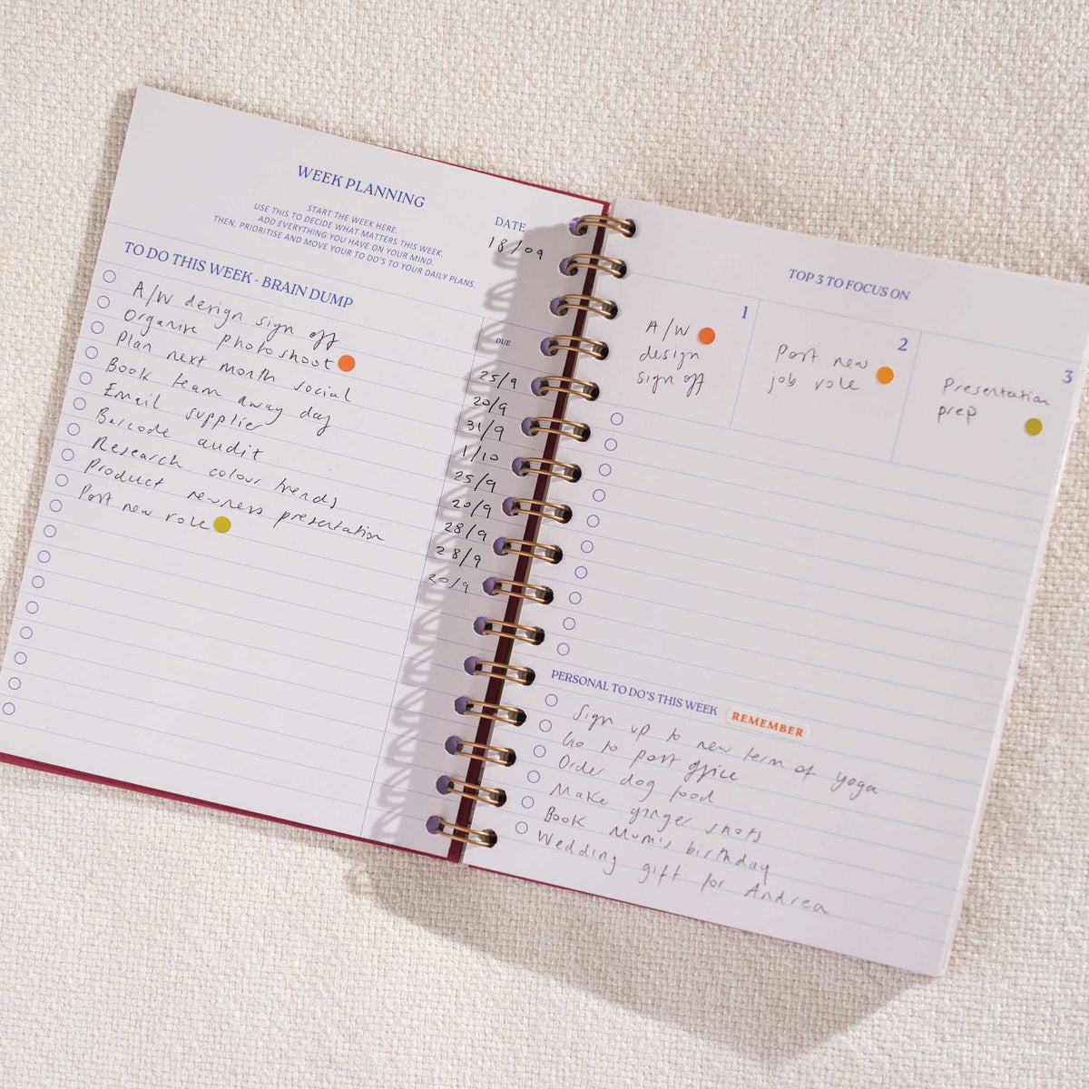 Daily Productivity Planner | Undated | Hardback | Burgundy