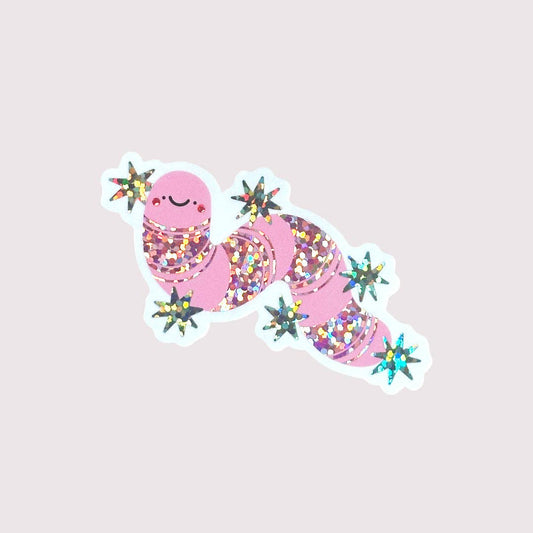 Wormie Worm Glitter Vinyl Sticker